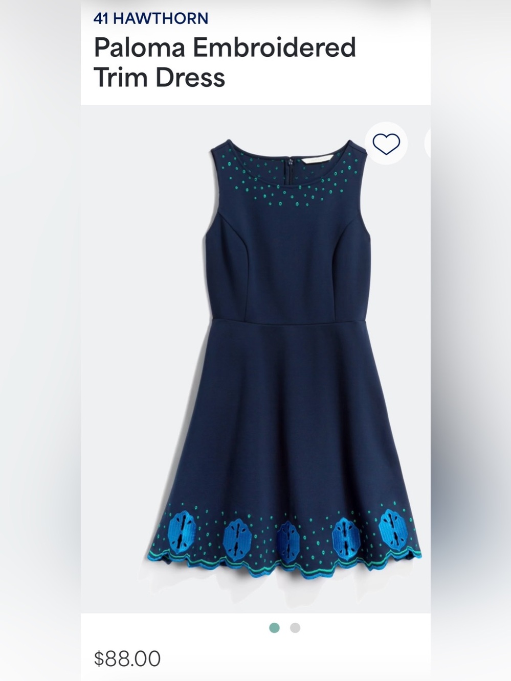41 Hawthorn Paloma Embroidered Trim Dress - Navy with Teal Accents